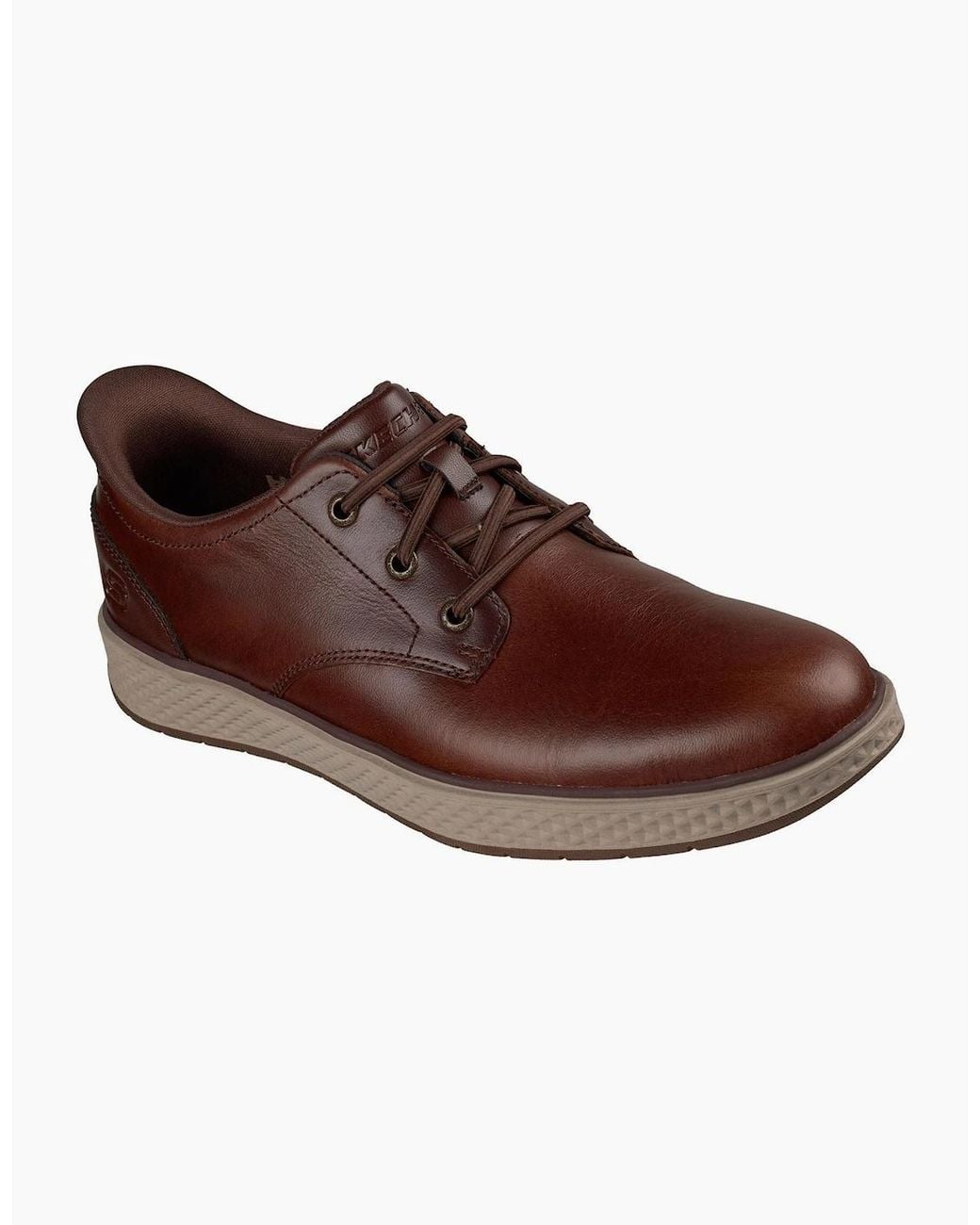 Skechers Brown Burkett Lonzo Leather Leather Lace-Up Shoes for men