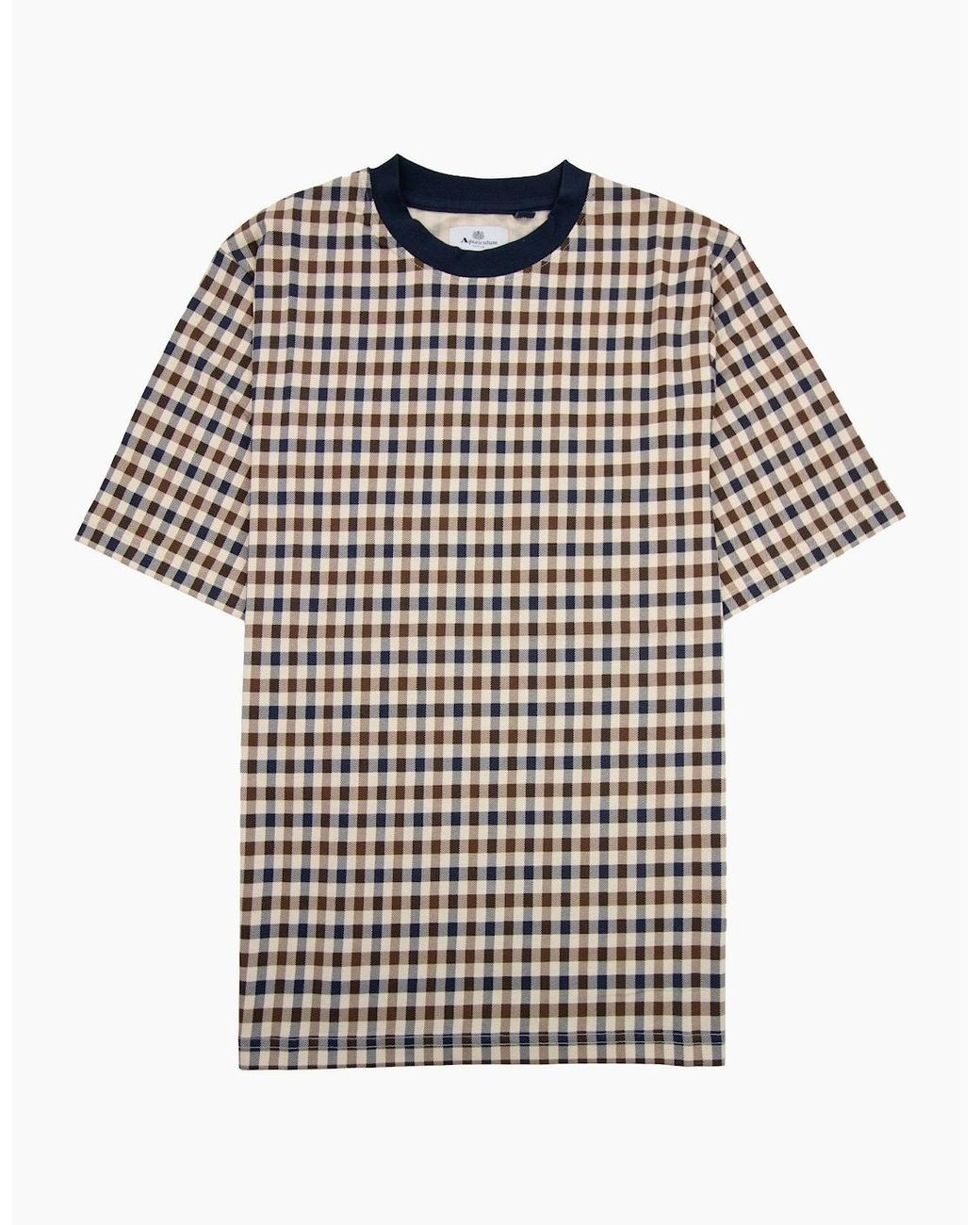 Aquascutum Blue Active Club Check T Shirt Trim for men