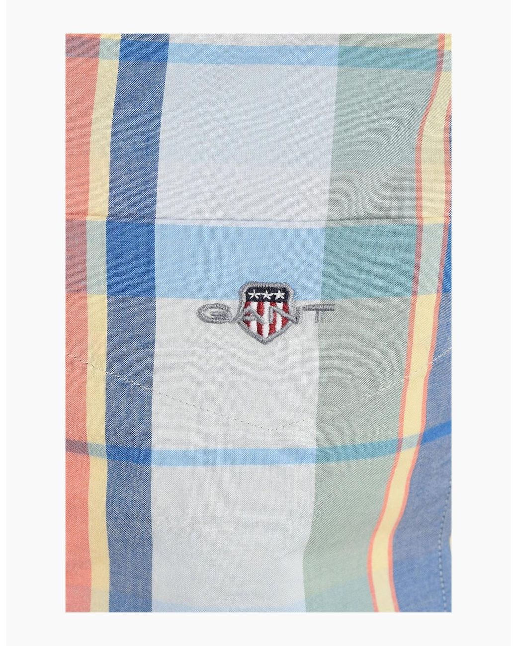 Gant Blue Reg Poplin Multicheck Shirt Misty Mint for men