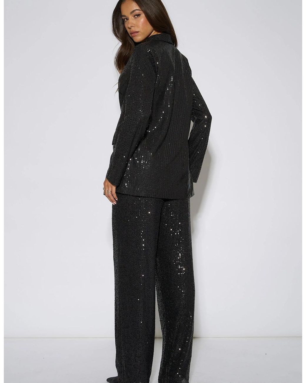 Gini London Black Sequin Wide Leg Trouser