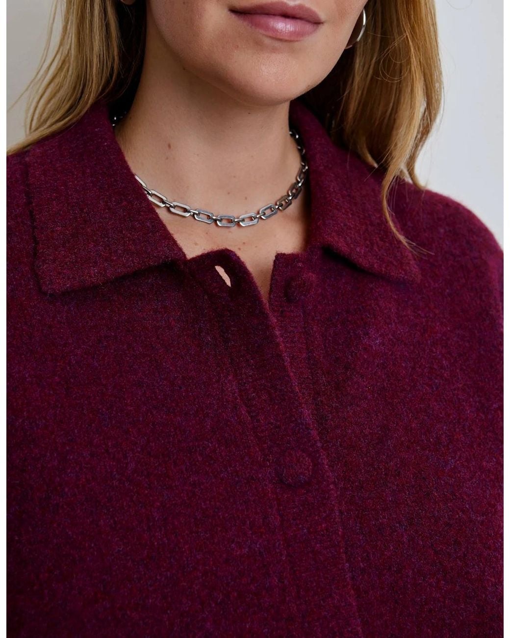 Live Unlimited London Red Burgundy Wool Blend Polo Collar Cardigan