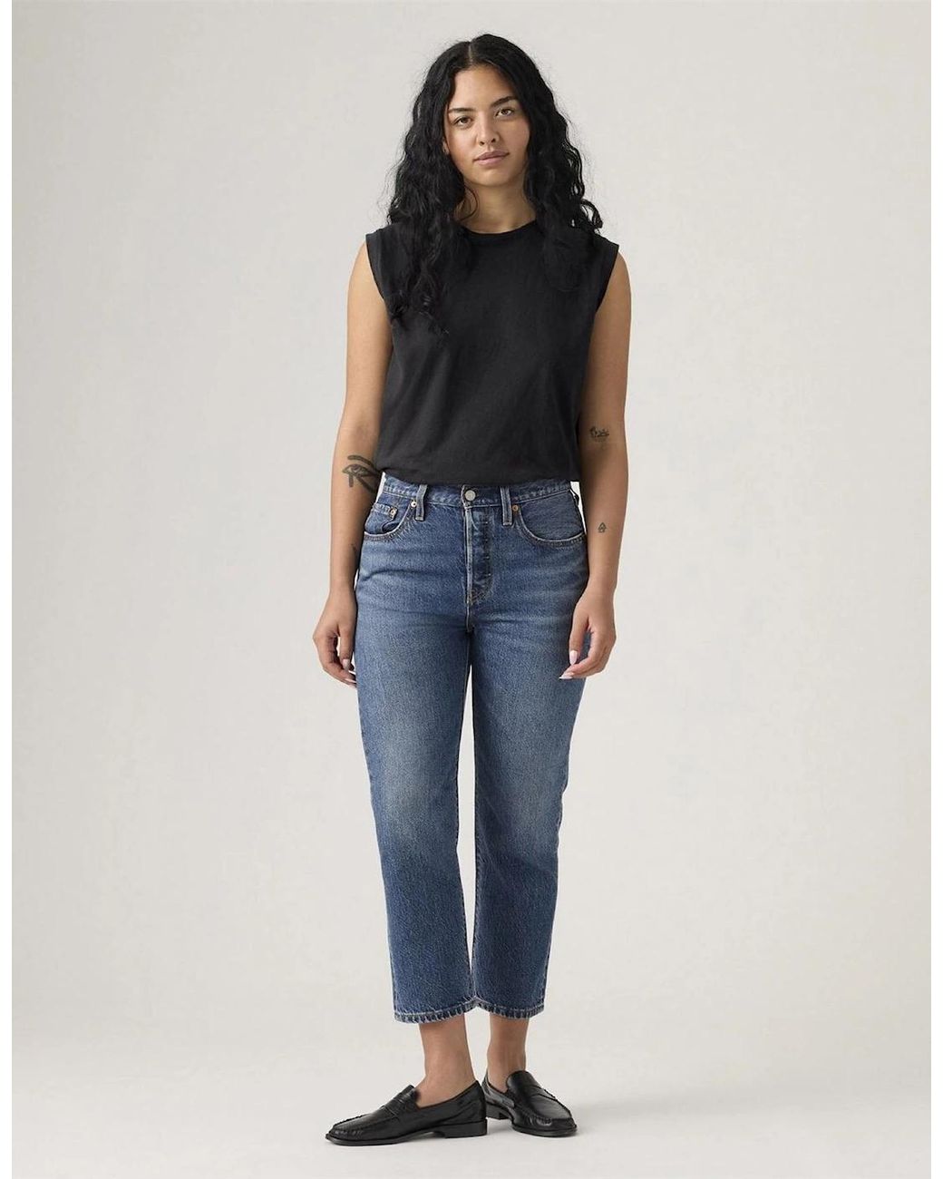 Levi's Blue 501 Crop Lightweight Straight Leg Jeans