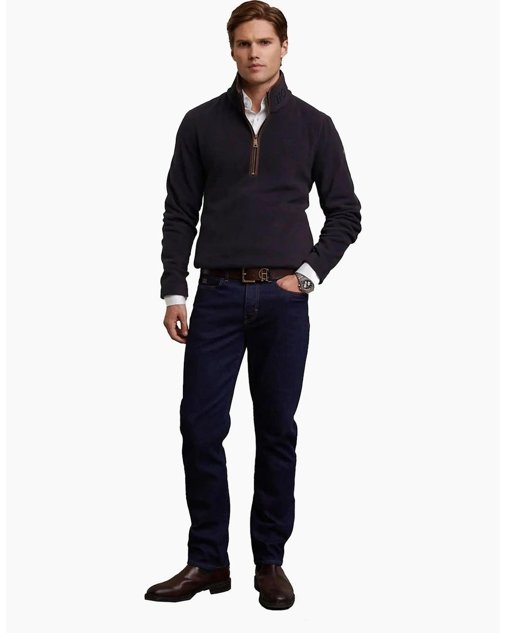 Holland Cooper Blue Country Fleece Jacket Ink for men