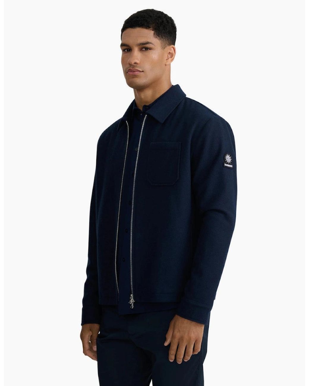 Sandbanks Blue Wool Zip Shirt for men