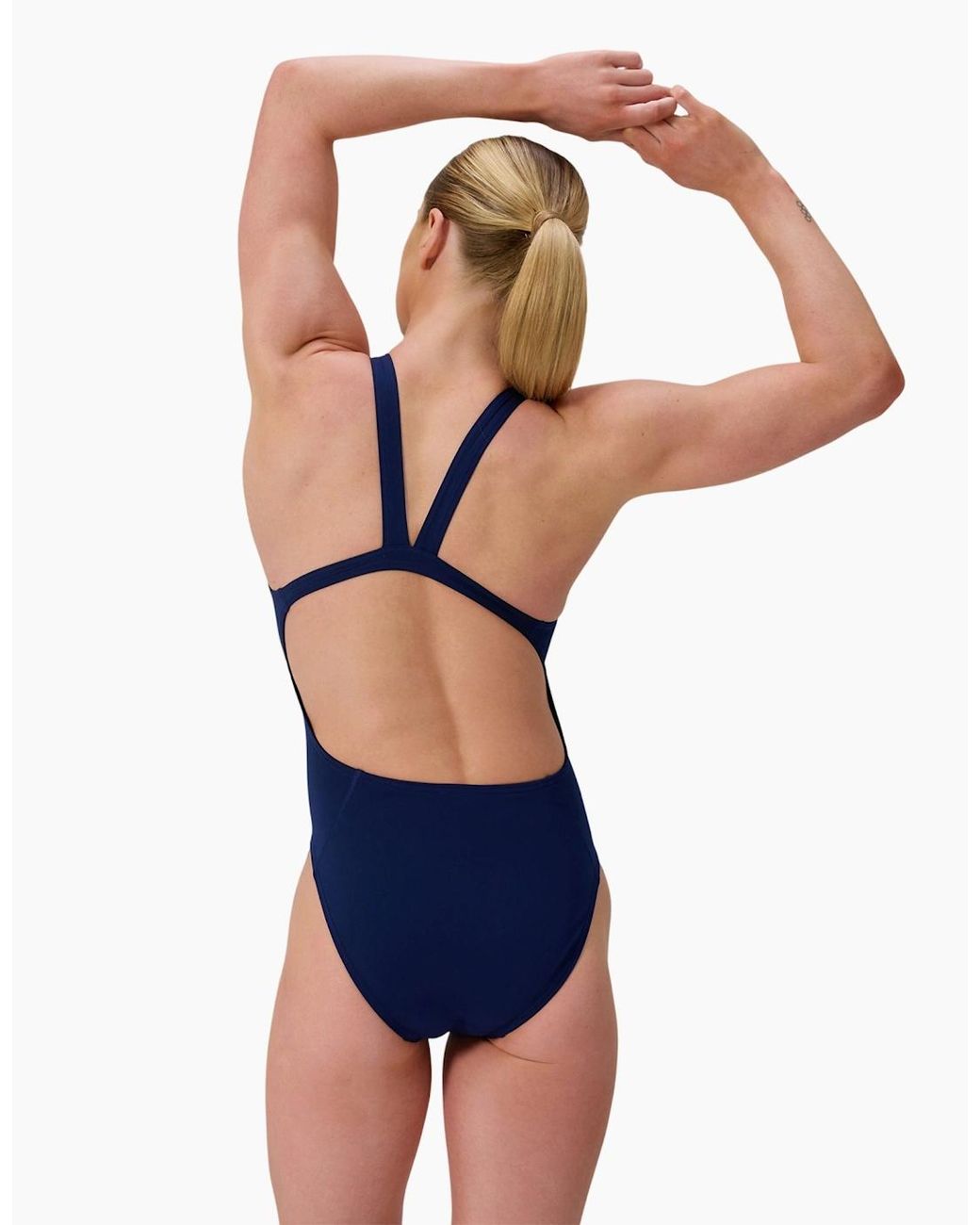 Speedo Blue Ladies Solid Leaderback One Piece Swimsuit