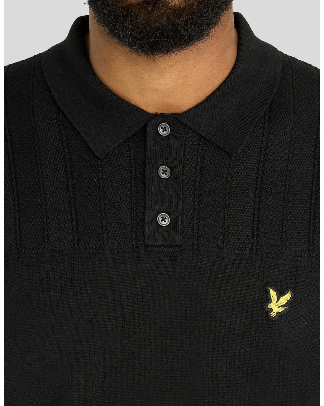 Lyle & Scott Black Texture Block Knitted Polo Shirt for men
