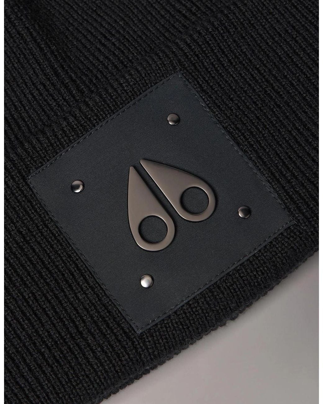 Moose Knuckles Black Icon Logo Wool Beanie for men