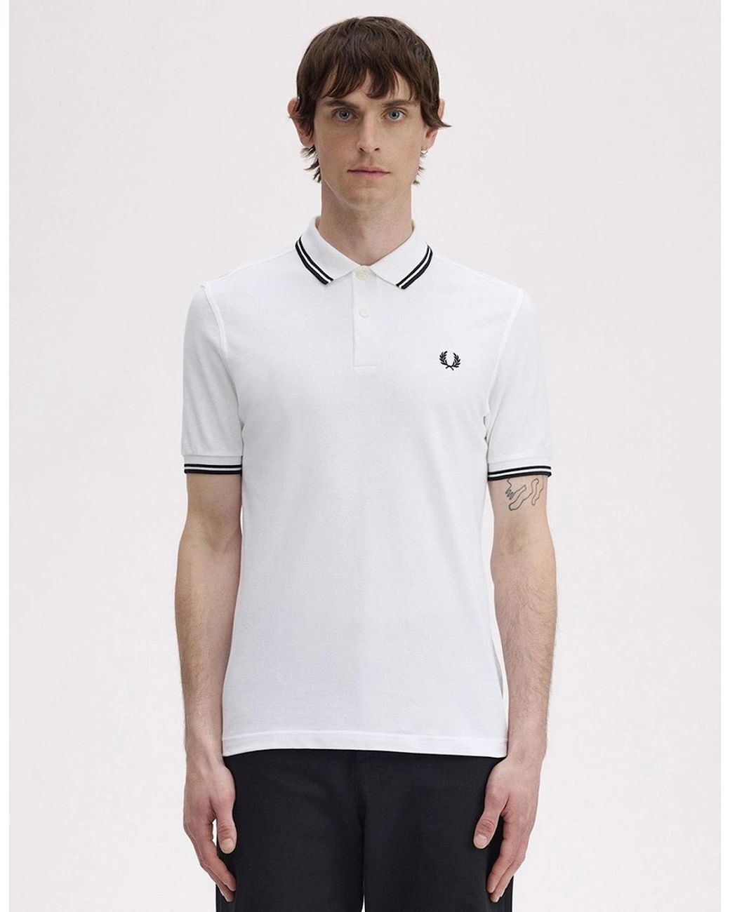 Fred Perry White Twin Tipped Polo Shirt for men