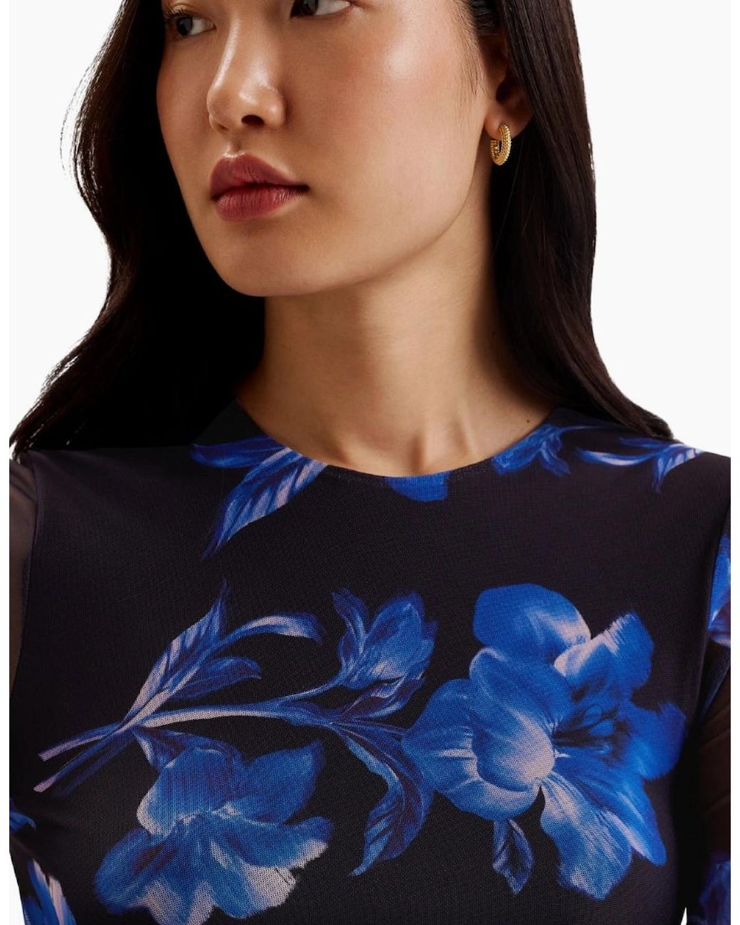 Ted Baker Blue Marliyy Printed Mesh Bodycon Dress