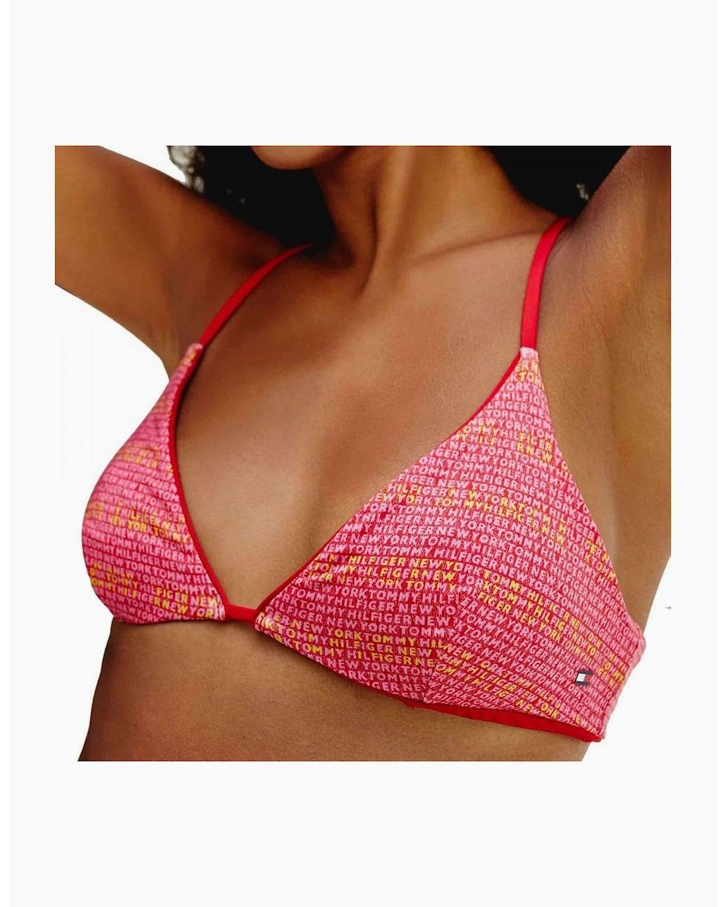 Tommy Hilfiger Red Reversible Triangle Swim Top, Logo Ww Aop