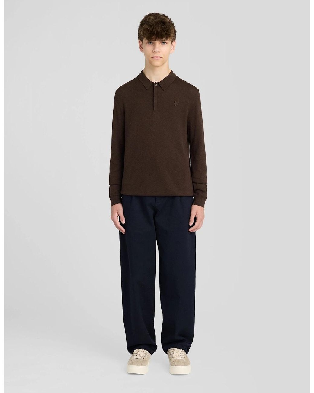 Lyle & Scott Black Long Sleeve Cotton Polo Shirt for men
