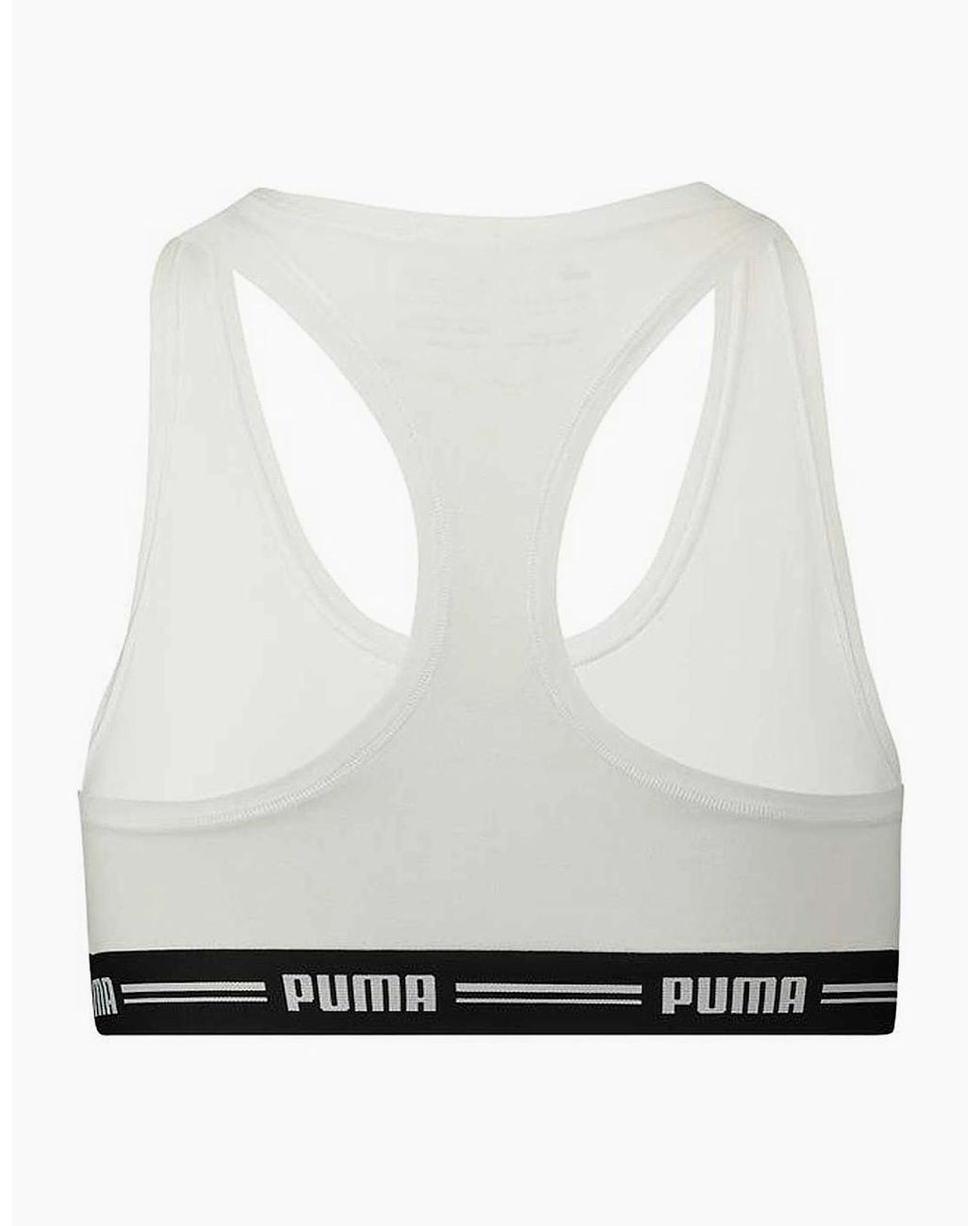 PUMA White Striped Logo Racerback Bra Top