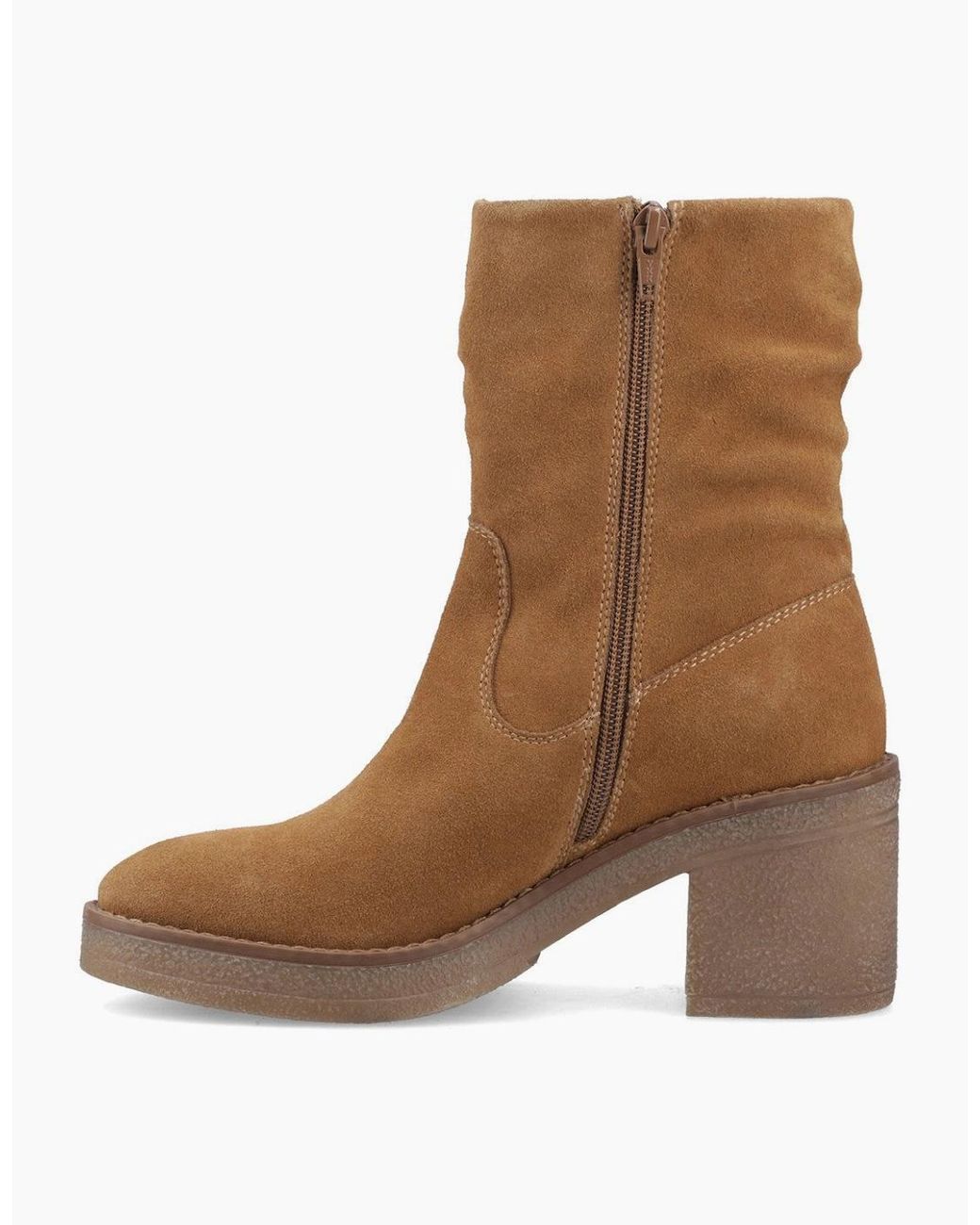 Hush Puppies Brown Flora Ruched Boot Mid Calf Boots Tan