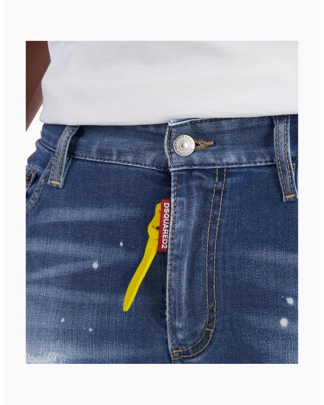 DSquared² Blue Super Twinky Jean Destroyed Reinforced Paint Splash Jeans for men