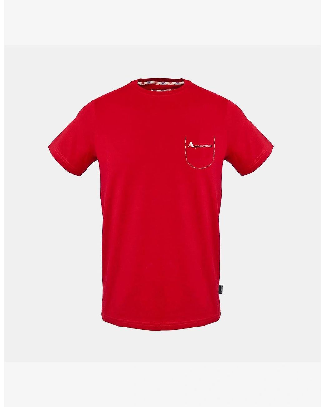 Aquascutum Red Crew Neck Short Sleeve T-Shirt With Chest Pocket for men