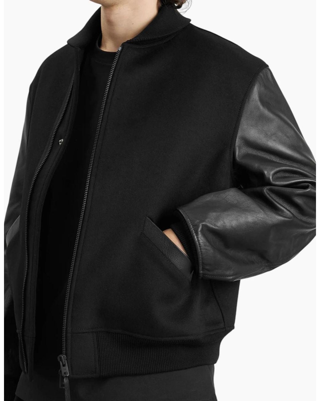 Adidas Black Y3 Letterman Jacket Full Zip Leather Sleeve Bomber Jacket for men