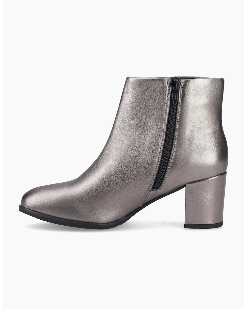 Hush Puppies Gray Claridy Leather Pewter Heeled Ankle Boots