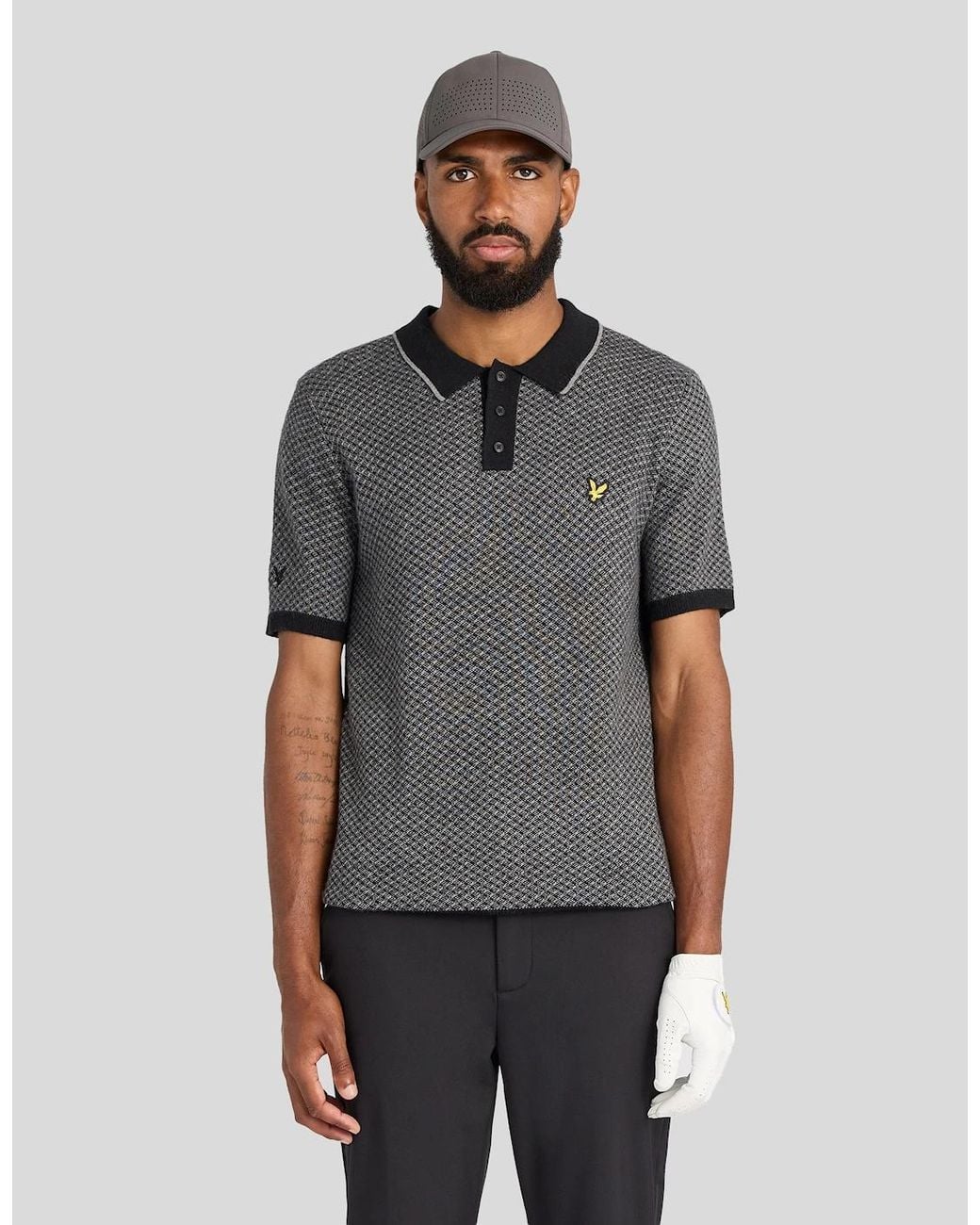 Lyle & Scott Gray Cashmere Blend Cross Hatch Polo Shirt for men