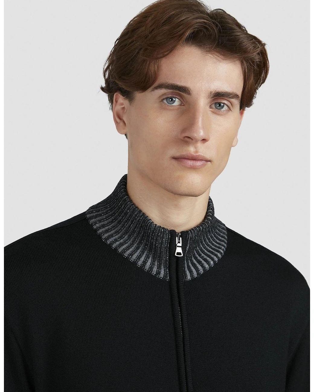 Paul & Shark Black Pure Wool Full Zip Sweater for men