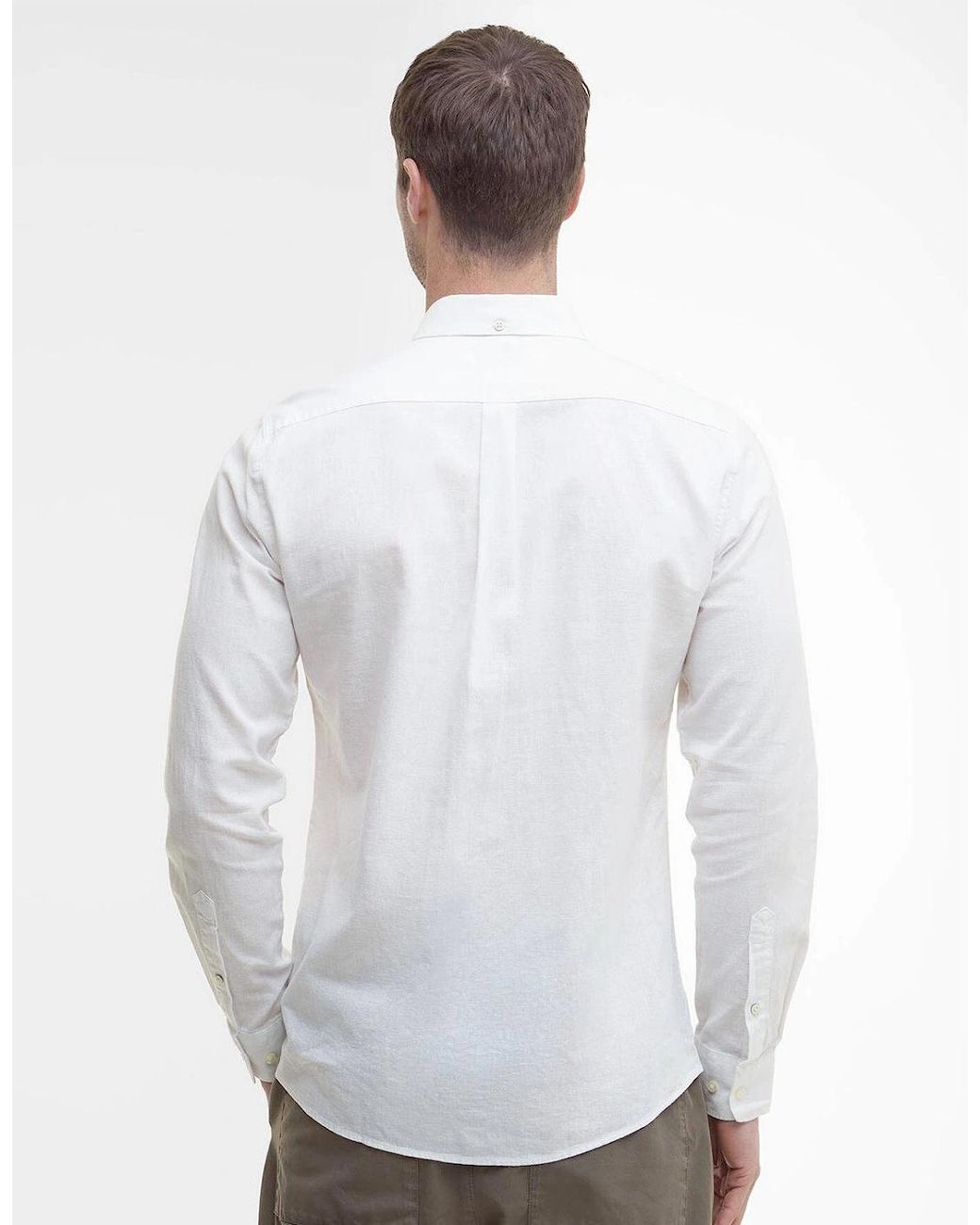 Barbour White Nelson Linen Tailored Shirt for men