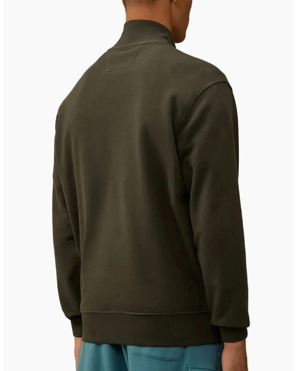 C P Company Green Diagonal Fleece Zip Logo Sweatshirt for men