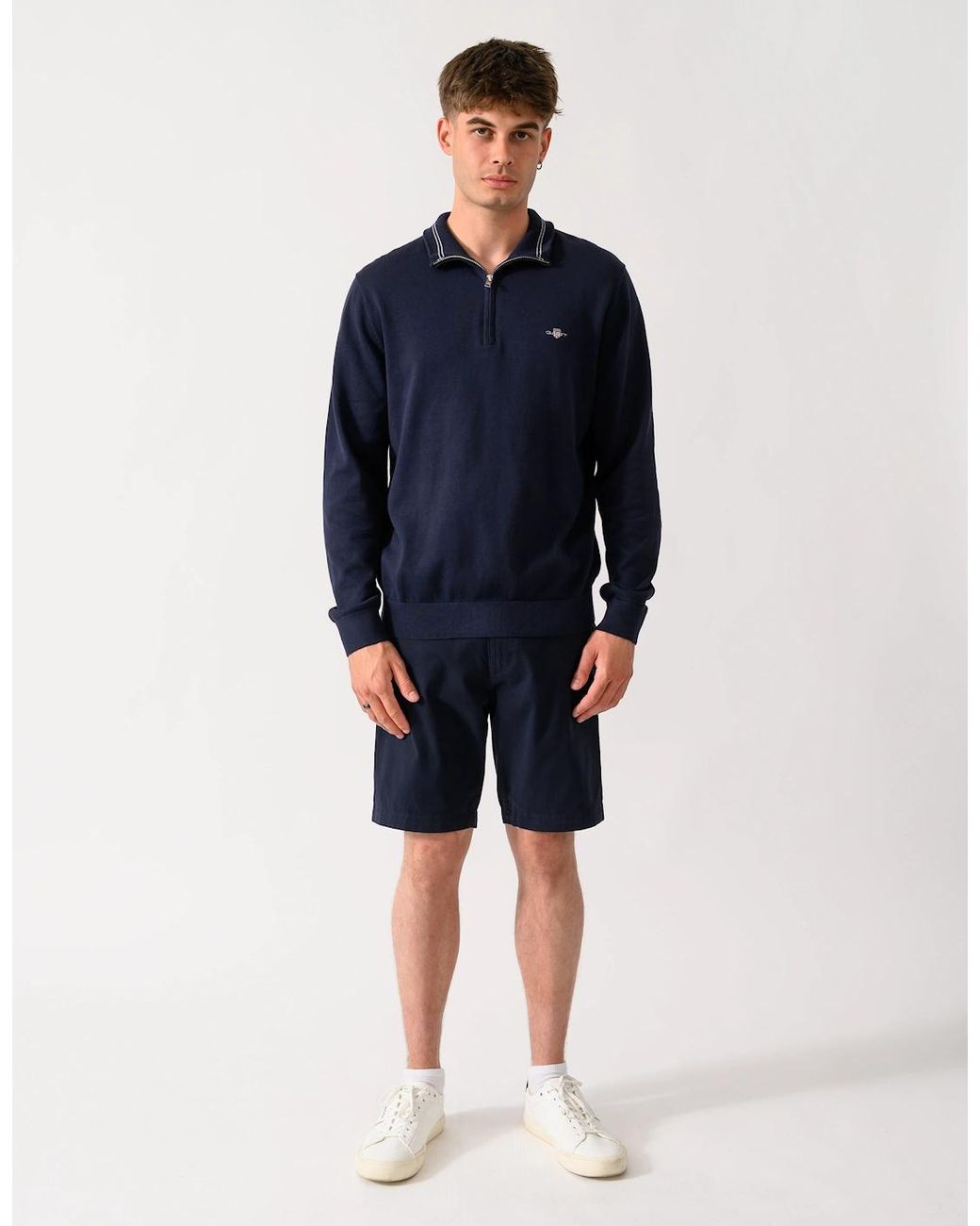Gant Blue Classic Cotton Shield Logo Half Zip Jumper for men