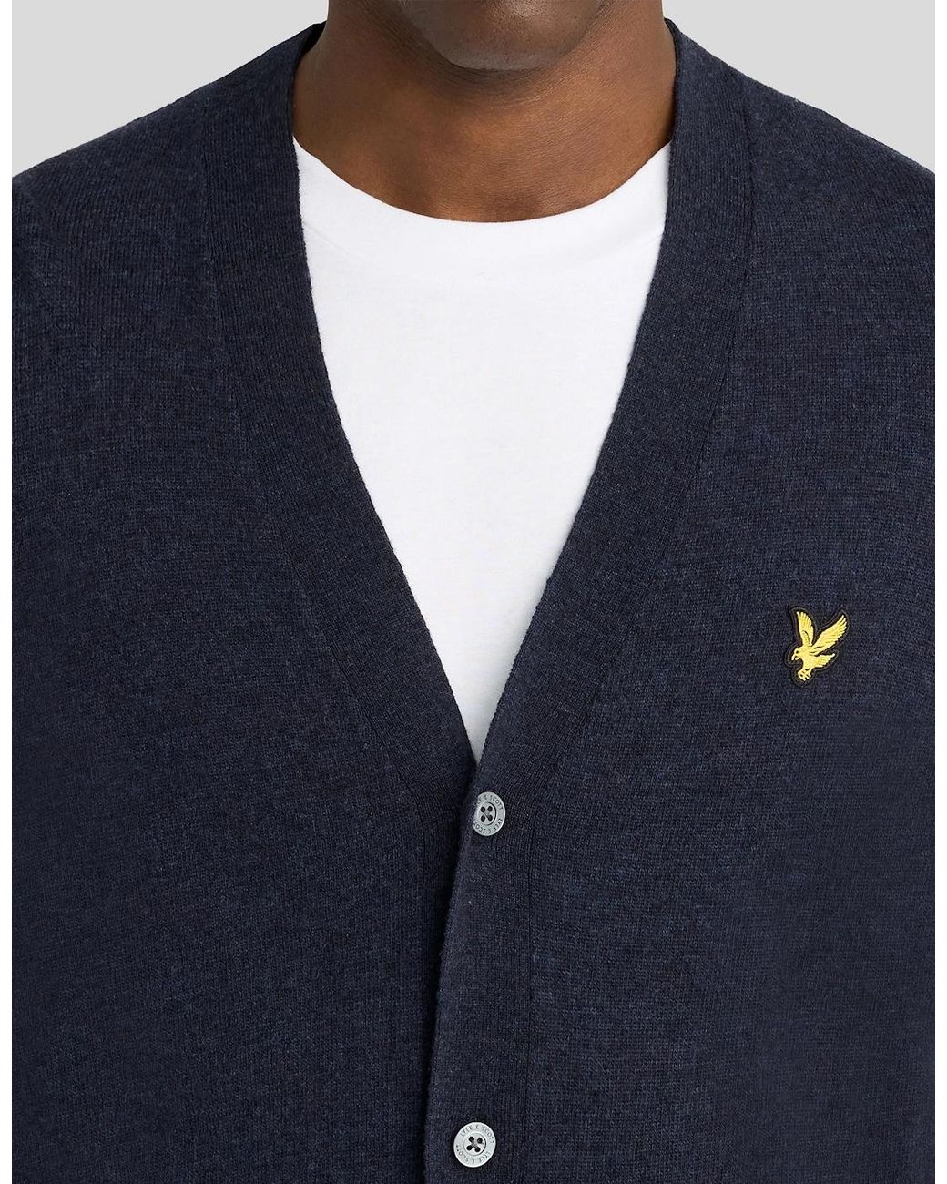 Lyle & Scott Blue Lambswool Blend V-Neck Cardigan for men