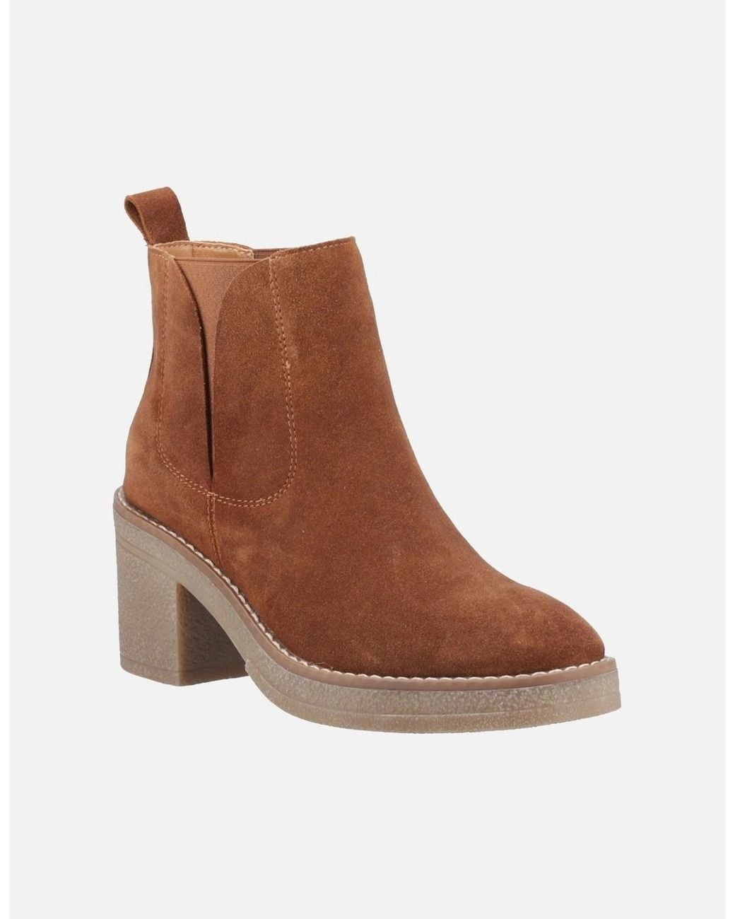 Hush Puppies Brown Felicia Suede Tan Heeled Chelsea Boots