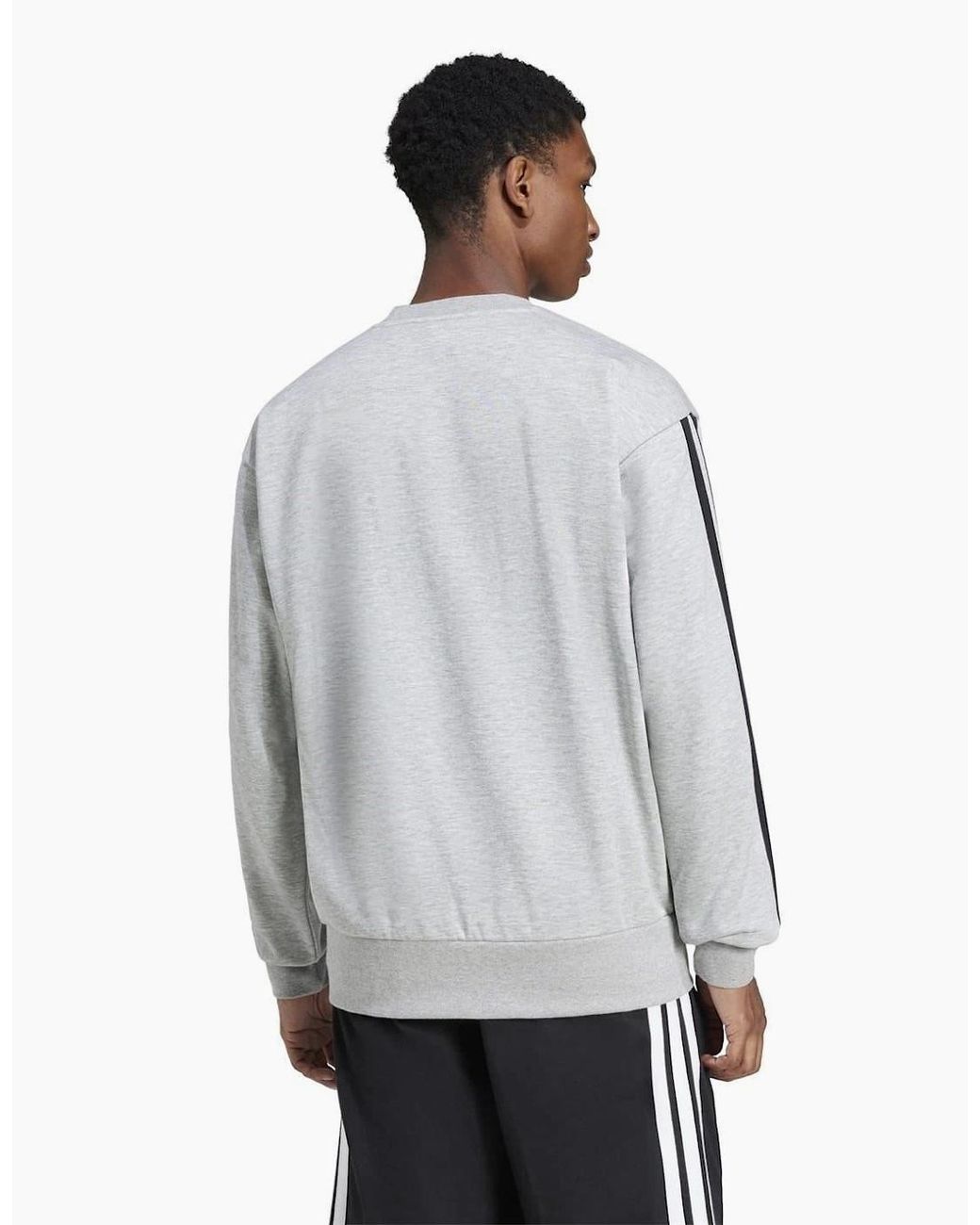 Adidas Gray Essentials 3 Stripes Fleece Sweatshirt for men