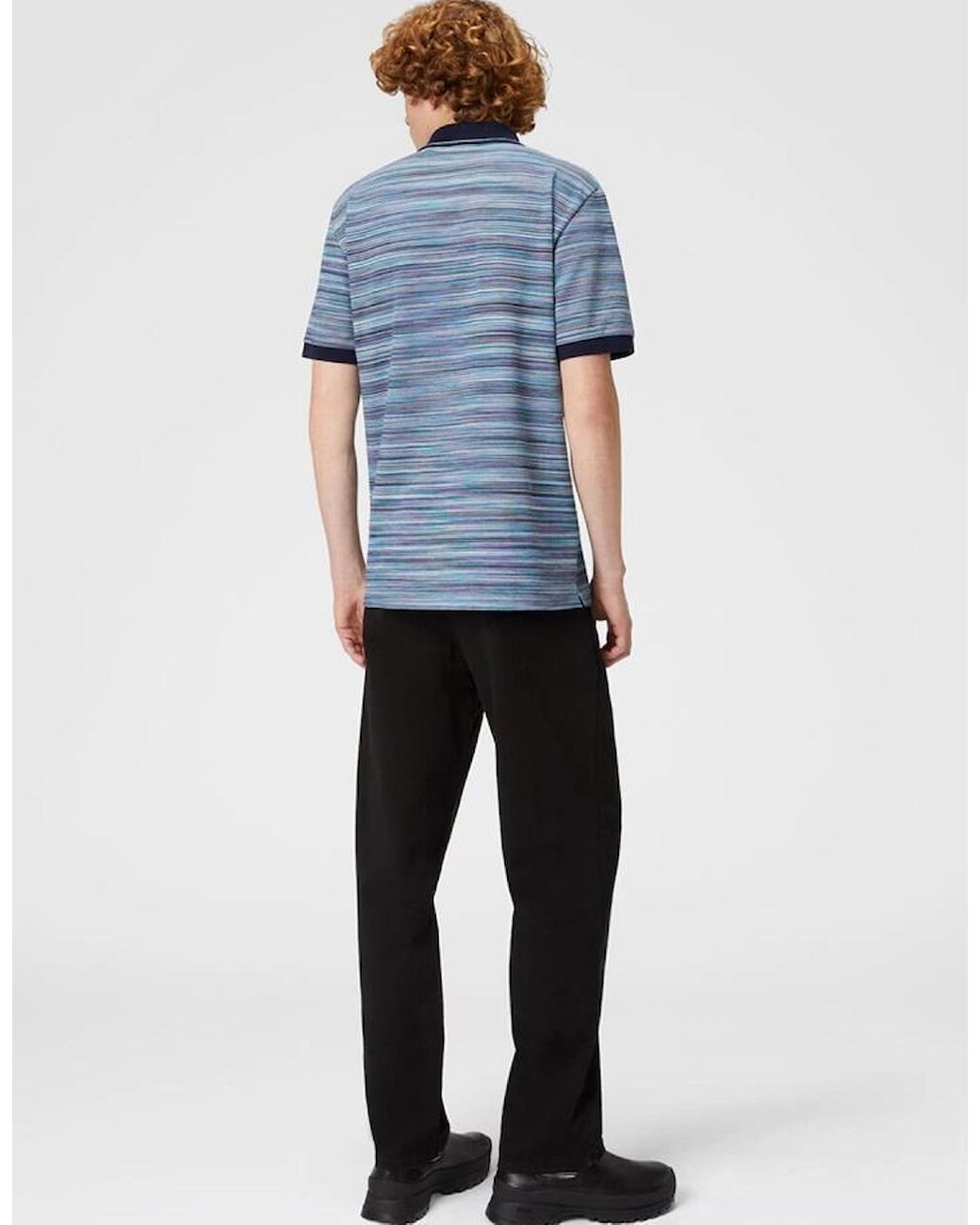 Missoni Blue Striped Slub Polo Shirt for men
