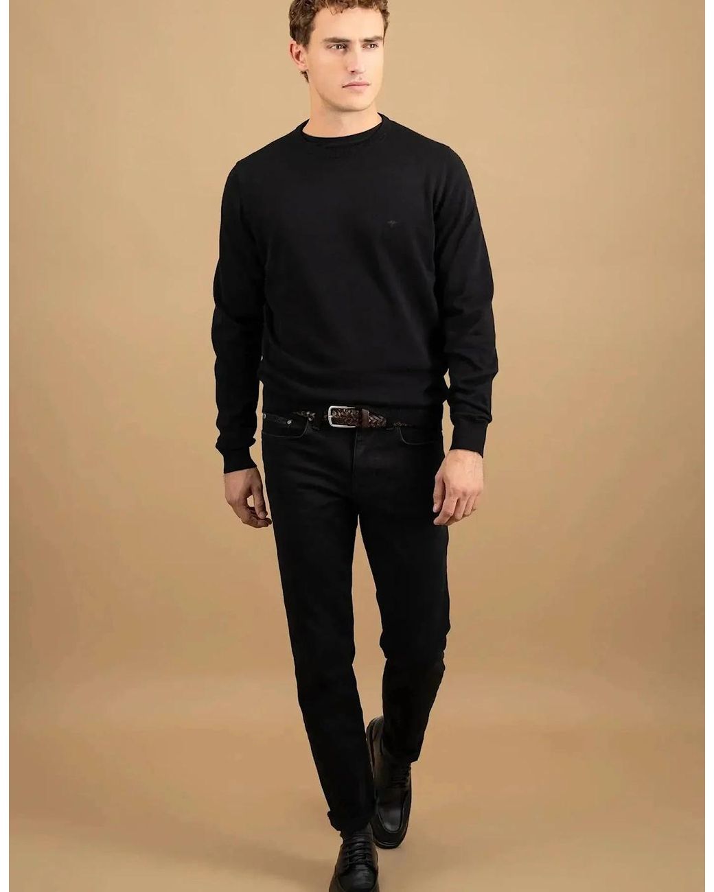Fynch-Hatton Blue Fine Knit Cotton Crewneck for men