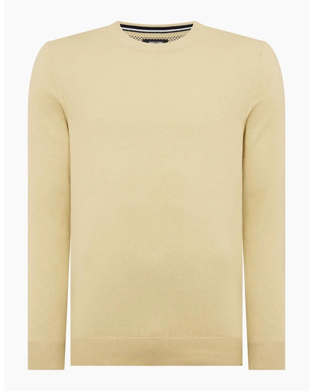 Remus Uomo Natural Tapered Fit Cotton Crew Neck Sweater Ecru for men