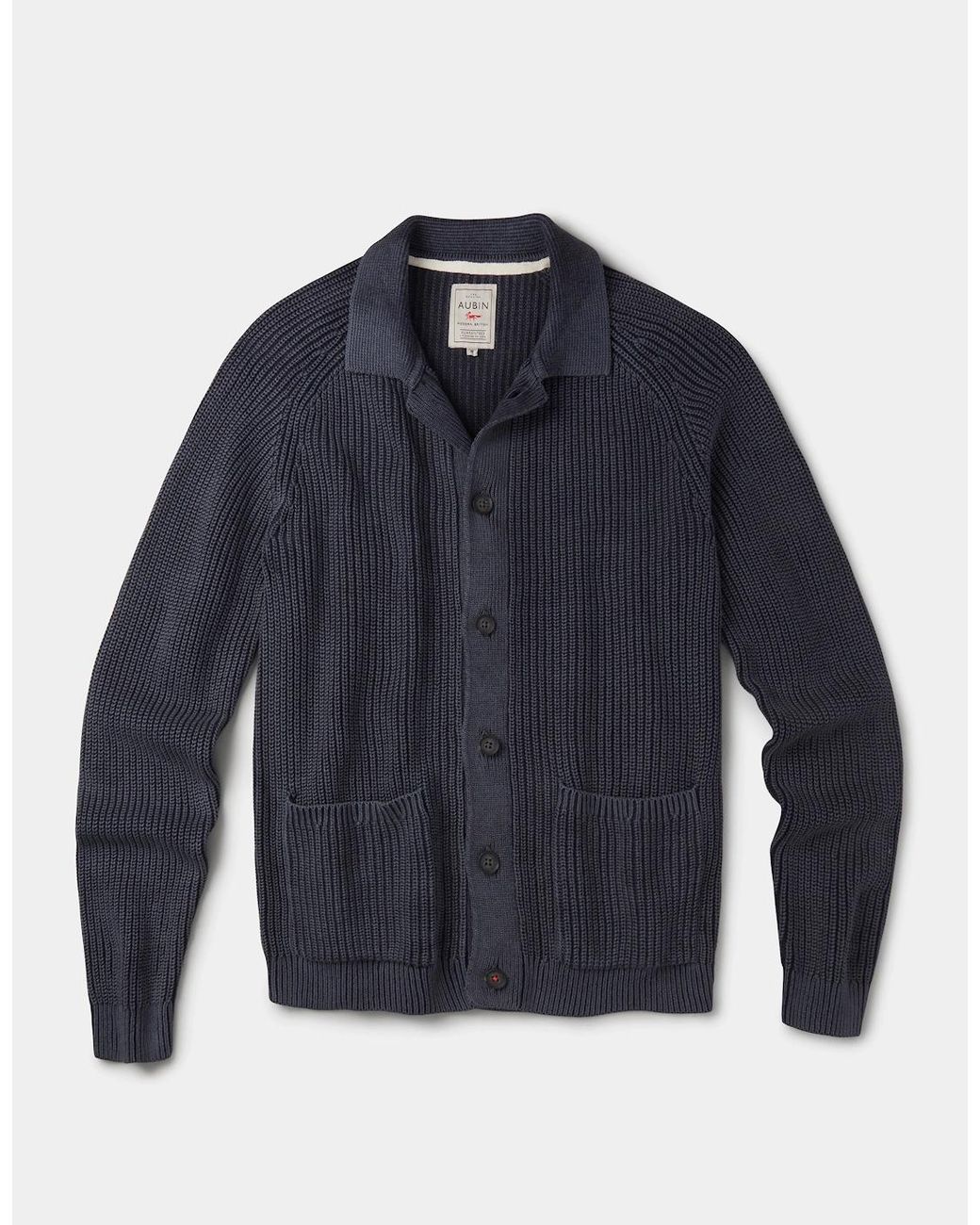 aubi Blue Martin Cotton Collared Cardigan for men