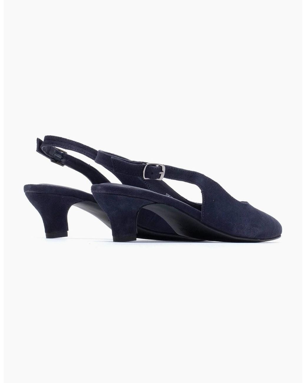 Hush Puppies Blue Nahla Buckle Kitten Heel Leather Round Slingback Shoes