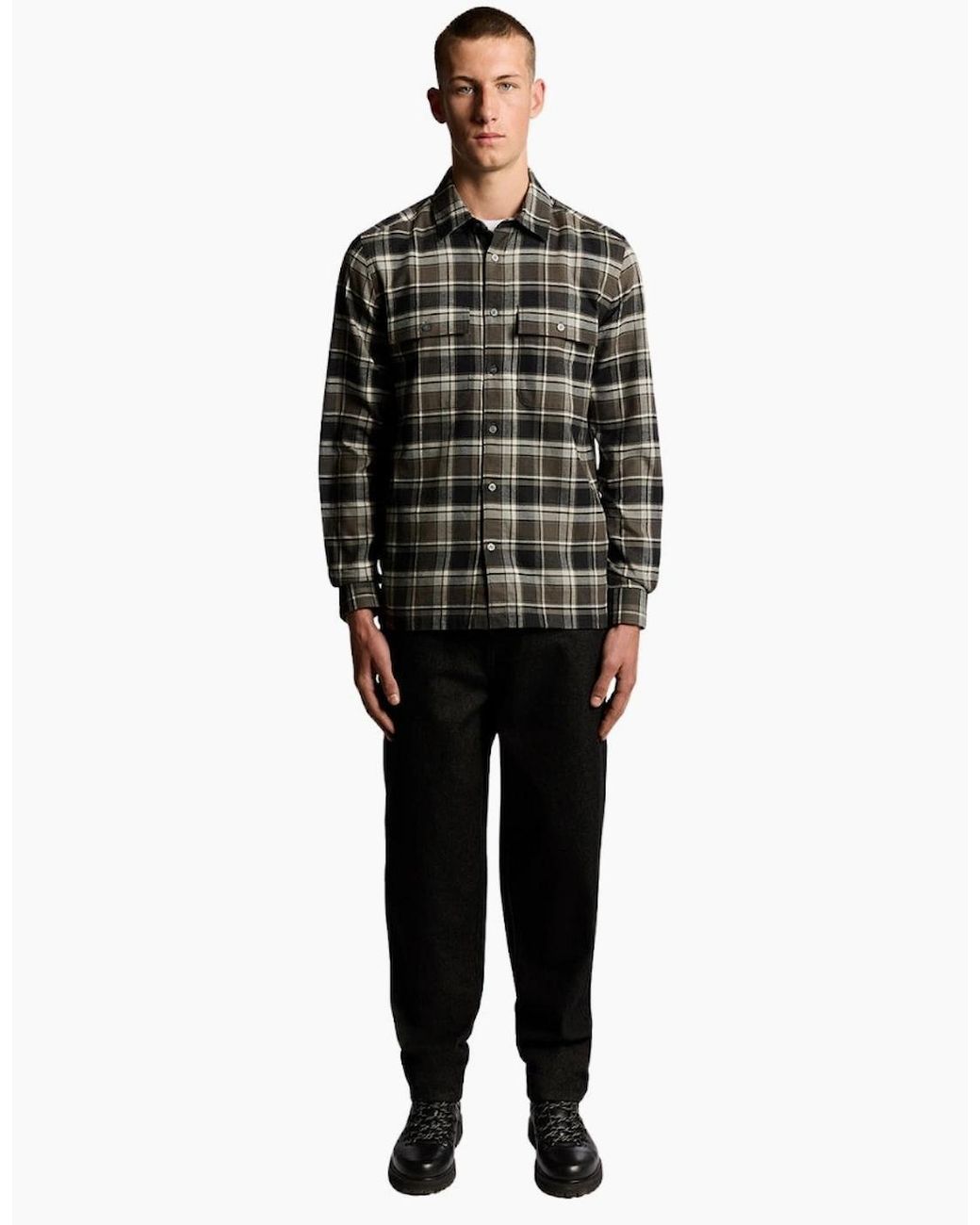 Lyle & Scott Black Brushed Cotton Check Shirt for men