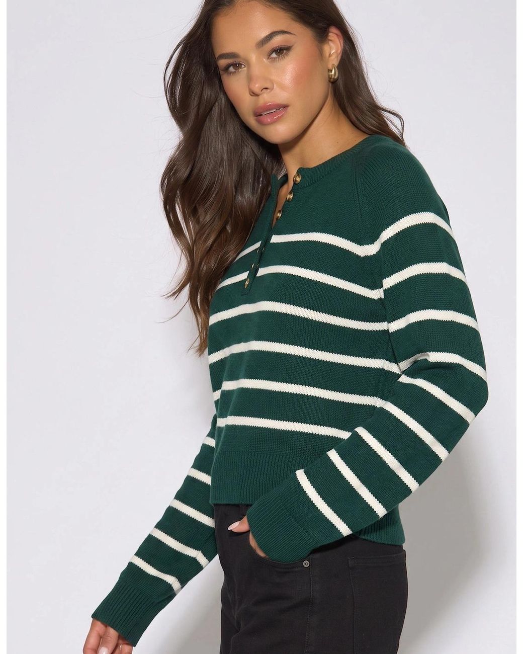 Gini London Blue Recycle Mix Stripe Button Up Loose Fit Knit Jumper