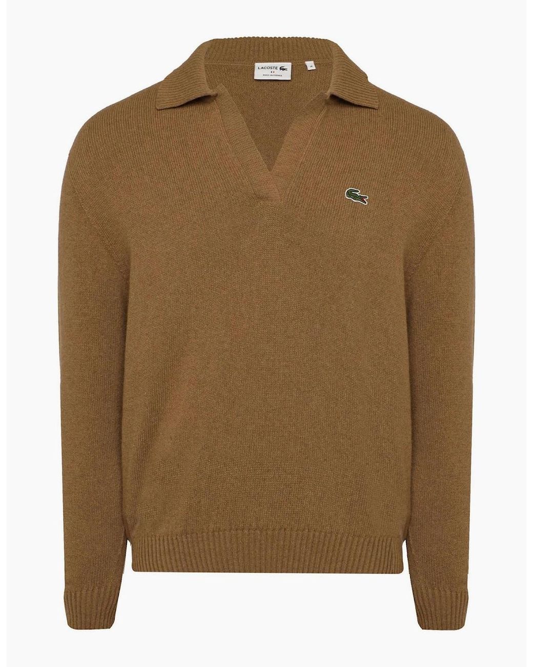 Lacoste Brown Crocodile Logo Collared Neck Long Sleeve Sweater