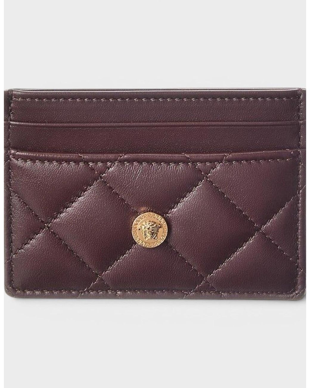 Versace Purple Logo Quilted Card Holder Aubergine