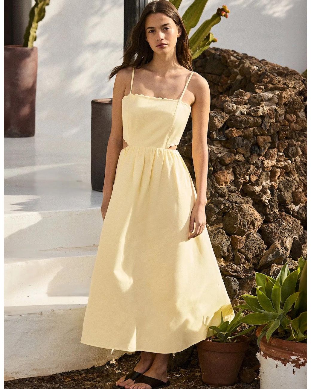 Ro&zo White Buttermilk Linen-Blend Scalloped Cut-Out Dress