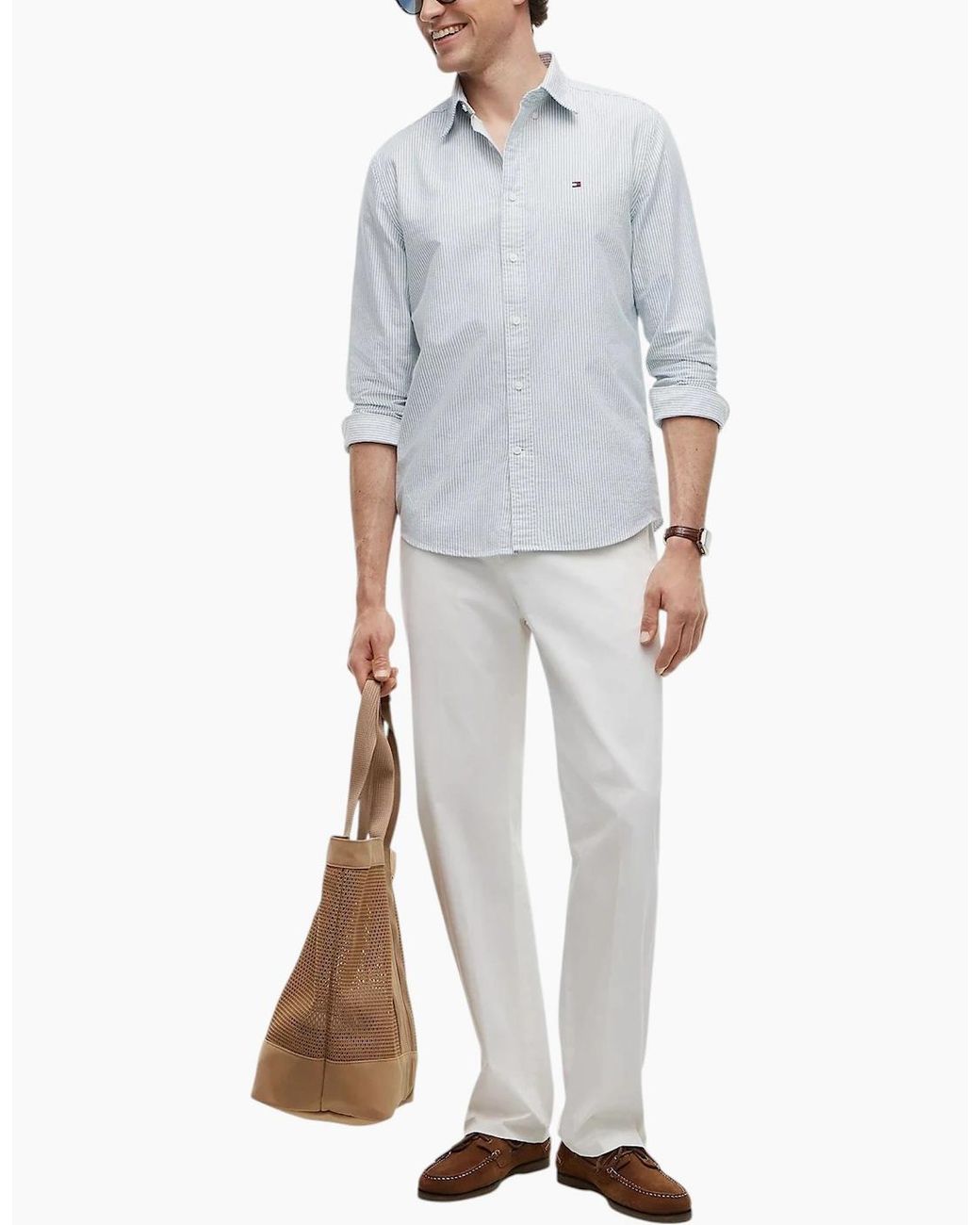 Tommy Hilfiger Gray Oxford Shirts Th Flex Slim Fit Top for men