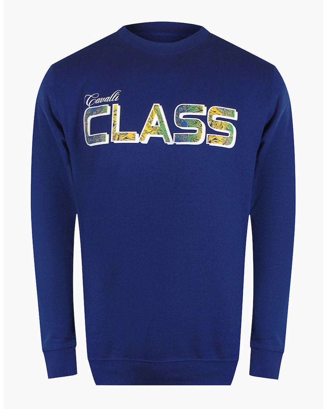 Roberto Cavalli Blue Cavalli Class Vibrant Floral Logo Iris Sweatshirt for men