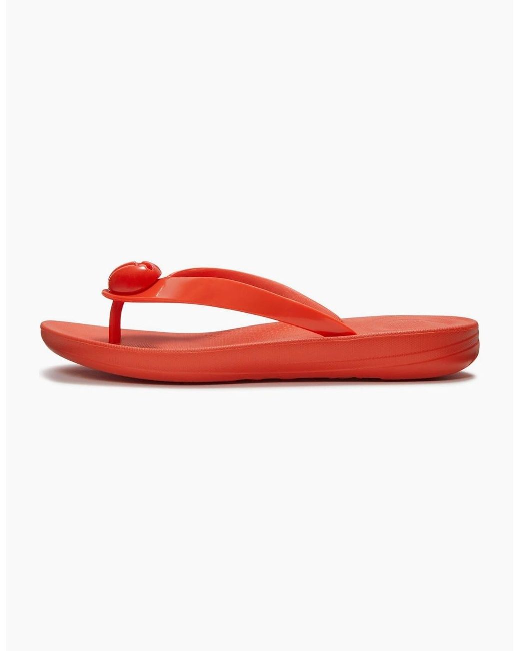 Fitflop Red Iqushion Glossy-Button Polyurethane Cherry Tomato Flip Flops