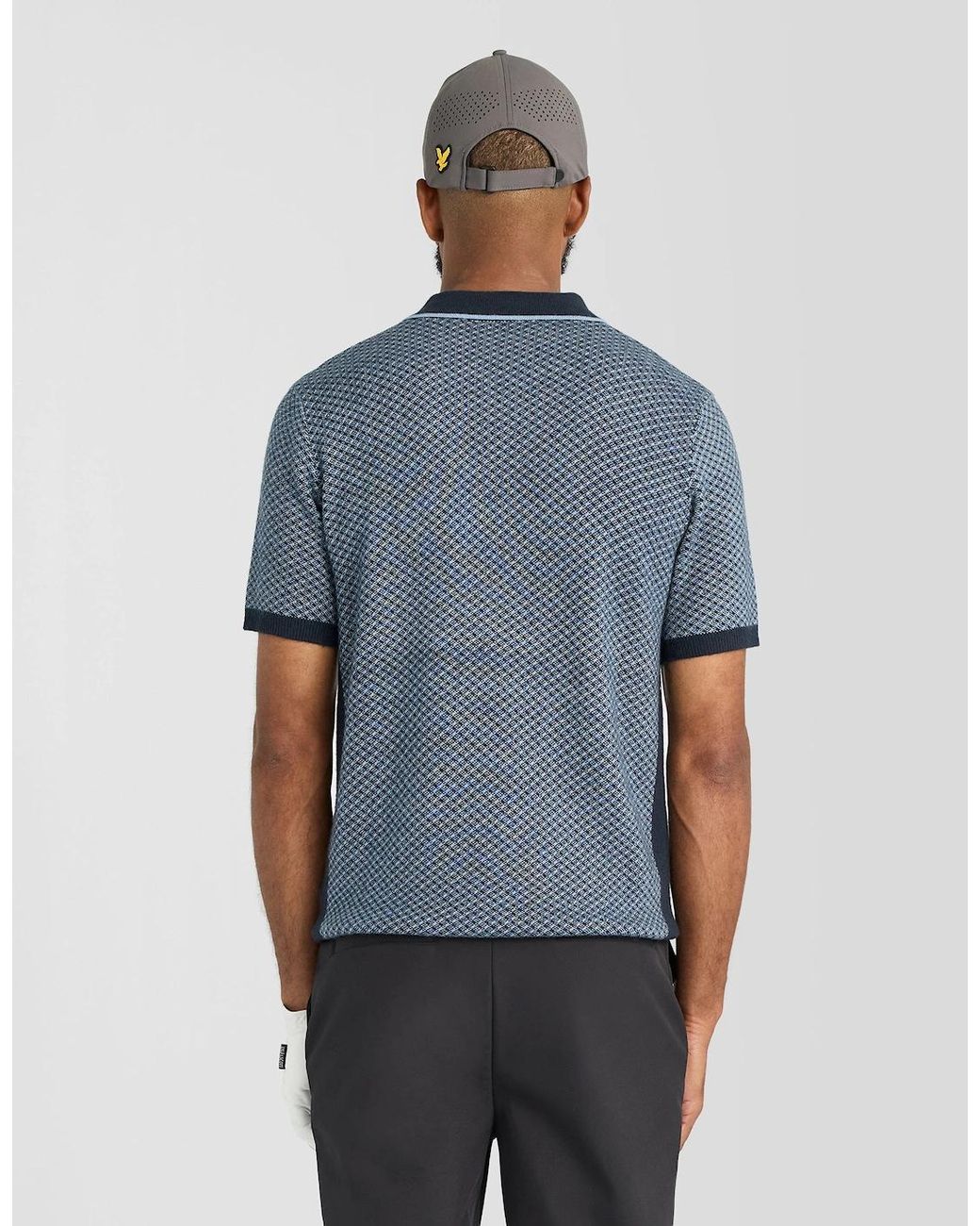 Lyle & Scott Blue Cashmere Blend Cross Hatch Polo Shirt for men