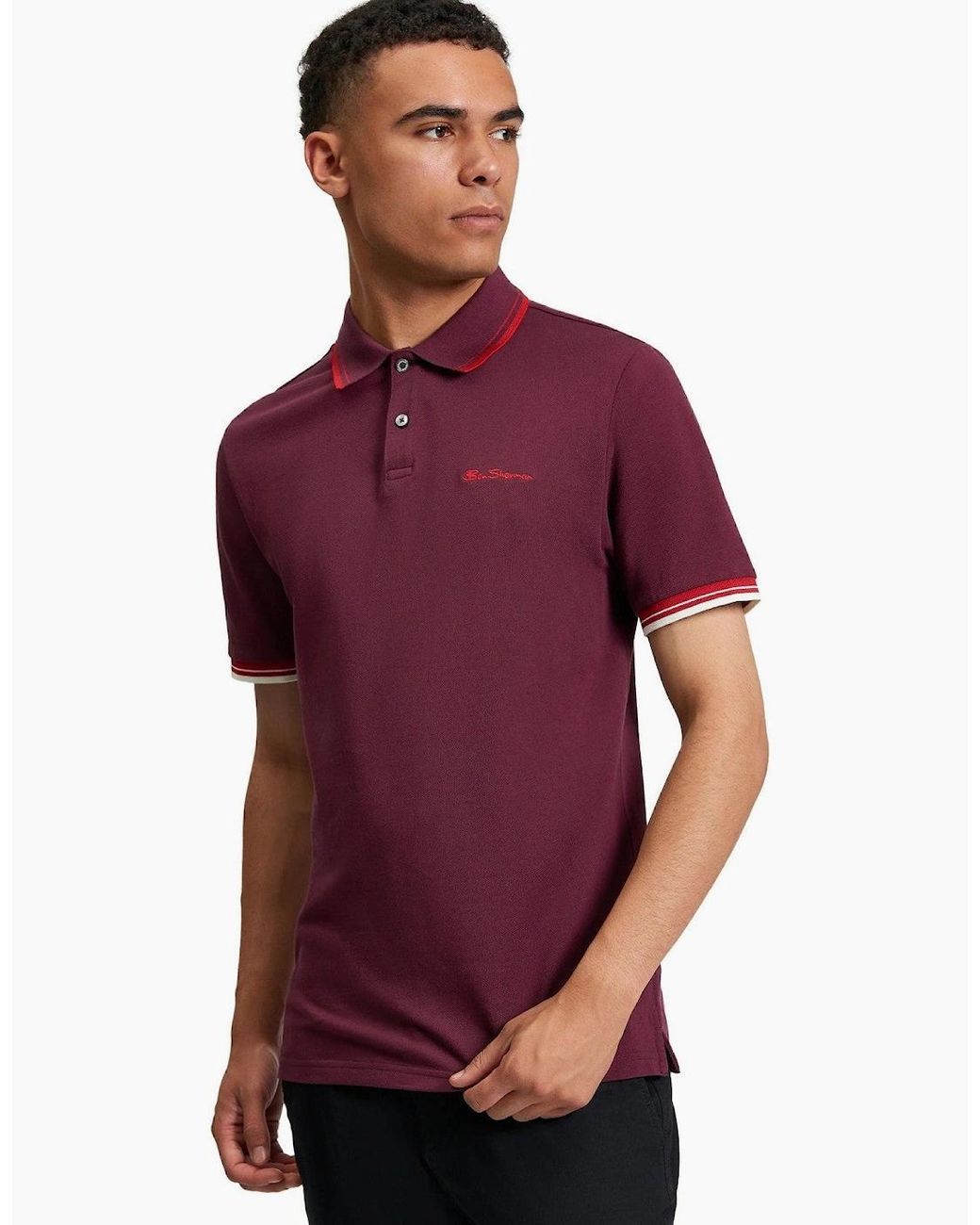 Ben Sherman Purple Signature Pique Short Sleeve Polo Shirt for men
