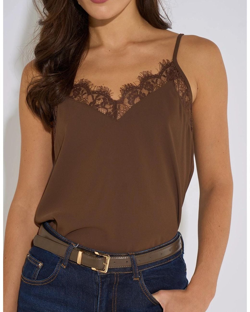 Gini London Blue Lace Trim Strappy Cami