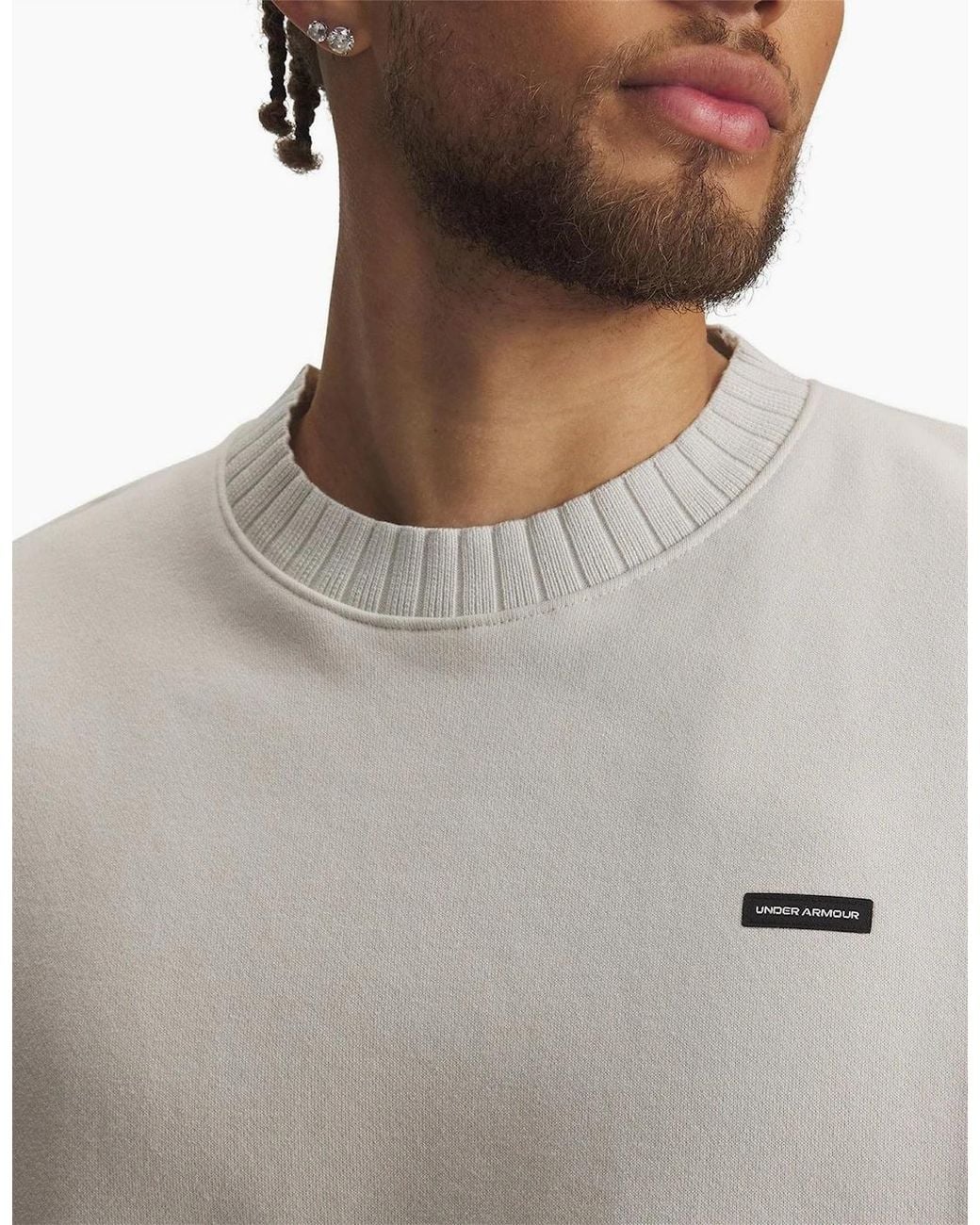 Under Armour Gray Icon Wordmark Crew Neck Ribbed Collar Oversize Sweatshirt for men