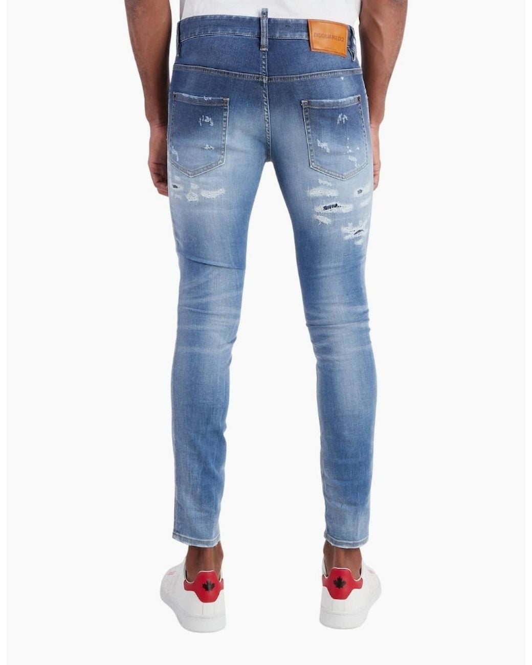 DSquared² Blue Super Twinky Jean Destroyed Reinforced Paint Splash Jeans for men