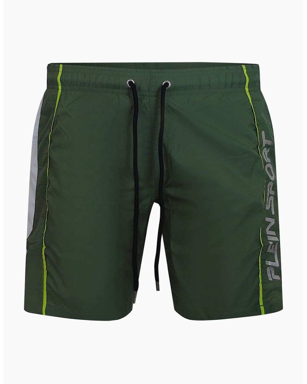 Philipp Plein Green Plein Sport Vertical Logo Long Boardshort Swim Shorts