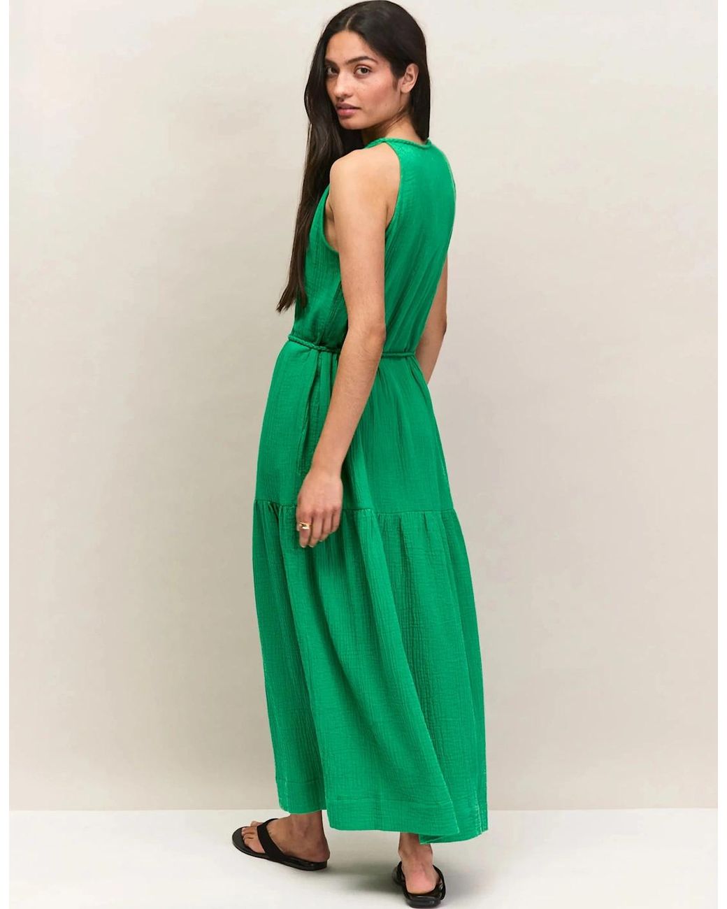 Ro&zo Green Cheesecloth Rope Belt Dress