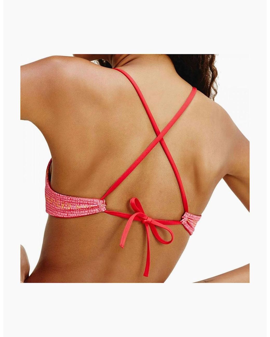 Tommy Hilfiger Red Reversible Triangle Swim Top, Logo Ww Aop